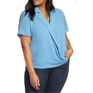 Anthropologie Vince Camuto Womens Short Sleeve Wrap Front Blouse‎ Size 3X